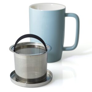 FORLIFE Dew Glossy Finish Brew-In-Mug with Basket Infuser & "Mirror" Stainless Lid 18 oz., Turquoise