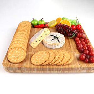 Natural Premium Bamboo Cheese Board - with Slide Out Cheese Knife Drawer, Perfect as a Charcuterie Platter and Wine Serving Tray. Ideal for Birthdays, Weddings or Housewarming Gifts.