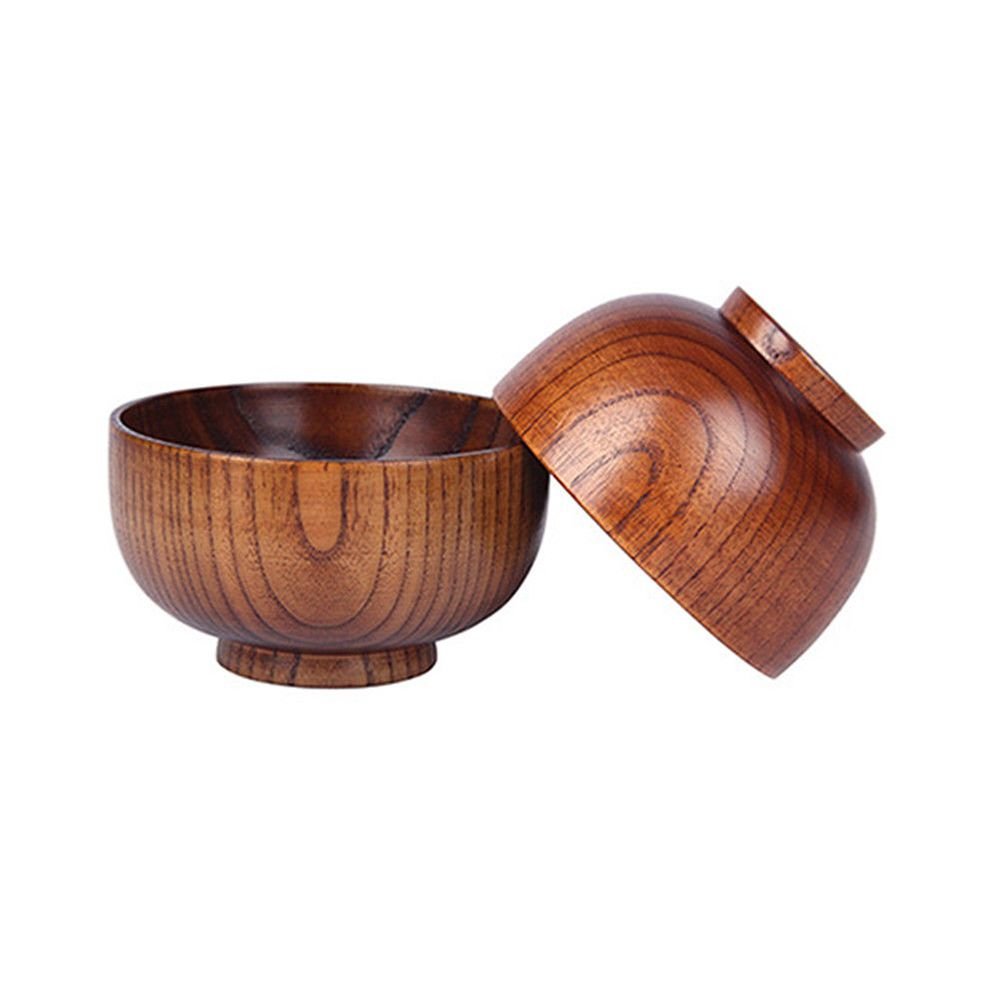 ORYOUGO 4 Pieces Wooden Handmade Bowl and Spoon for for Rice Miso Serving Home Kitchen Tableware