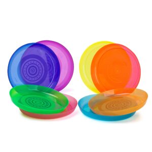 Plastic Dinnerware set for 8 | Kids dishes set include kids cups, kids plates, kids bowls | Rainbow colours for kids party indoor and camping | Reusable and Microwave Safe BPA Free for Kids & Toddler