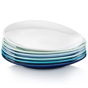 LOVECASA Dinner Plates Set of 6, 11 inch Ceramic Plates,Egg-shaped Oval Plate Dishes Set, Porcelain Salad Serving Blue and White Dishes for Kitchen, Microwave, Oven, and Dishwasher Safe