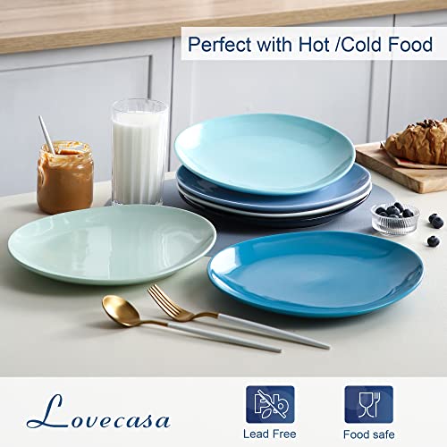 LOVECASA Dinner Plates Set of 6, 11 inch Ceramic Plates,Egg-shaped Oval Plate Dishes Set, Porcelain Salad Serving Blue and White Dishes for Kitchen, Microwave, Oven, and Dishwasher Safe