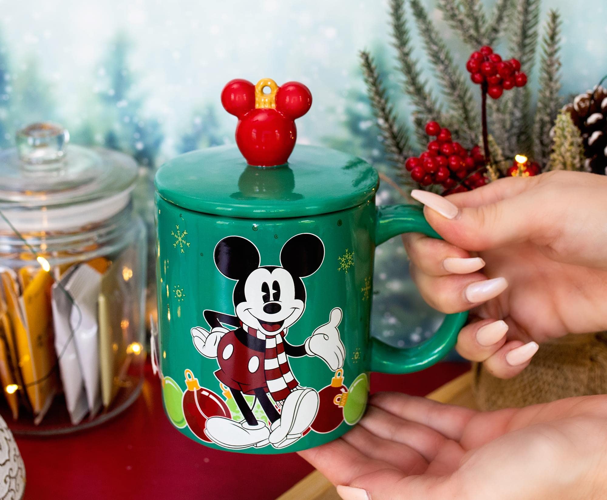 Disney Mickey Mouse Holiday Ornaments Ceramic Mug | Holds 18 Ounces