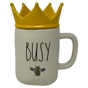 rae dunn busy bee mug with yellow crown lid topper -artisan collection by magenta - perfect match to all of your rae dunn collection and home & kitchen decor. perfect for the busy bee in your life