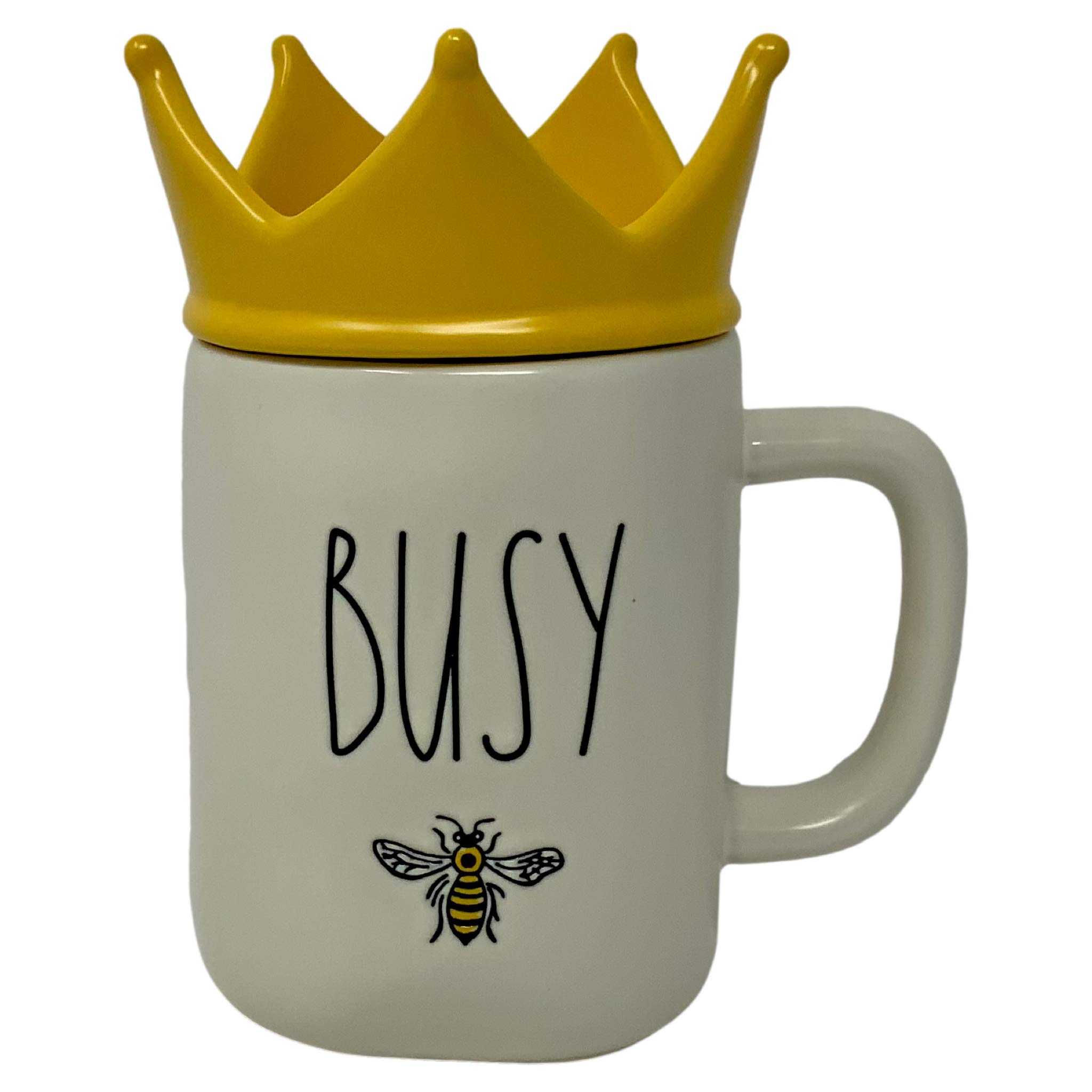 Rae Dunn Busy Bee Mug with Yellow Crown Lid Topper -Artisan Collection By Magenta - Perfect match to all of your Rae Dunn collection and home & kitchen decor. Perfect for the Busy Bee in your life