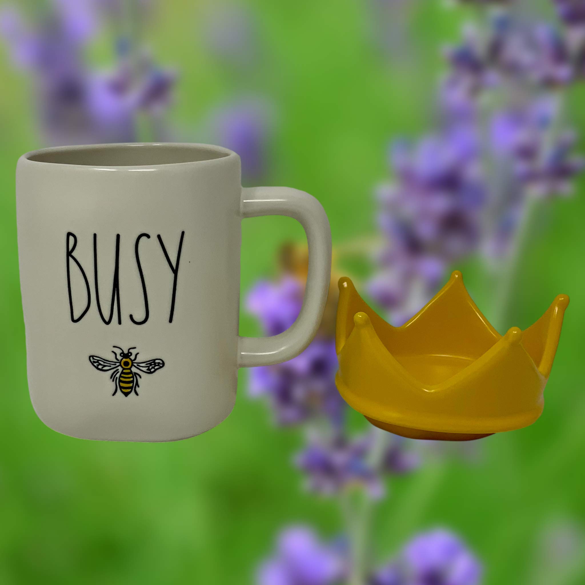 Rae Dunn Busy Bee Mug with Yellow Crown Lid Topper -Artisan Collection By Magenta - Perfect match to all of your Rae Dunn collection and home & kitchen decor. Perfect for the Busy Bee in your life