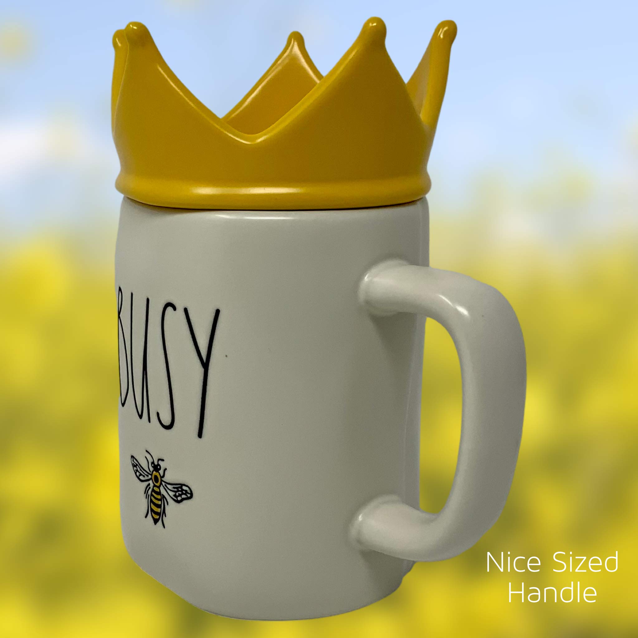 Rae Dunn Busy Bee Mug with Yellow Crown Lid Topper -Artisan Collection By Magenta - Perfect match to all of your Rae Dunn collection and home & kitchen decor. Perfect for the Busy Bee in your life