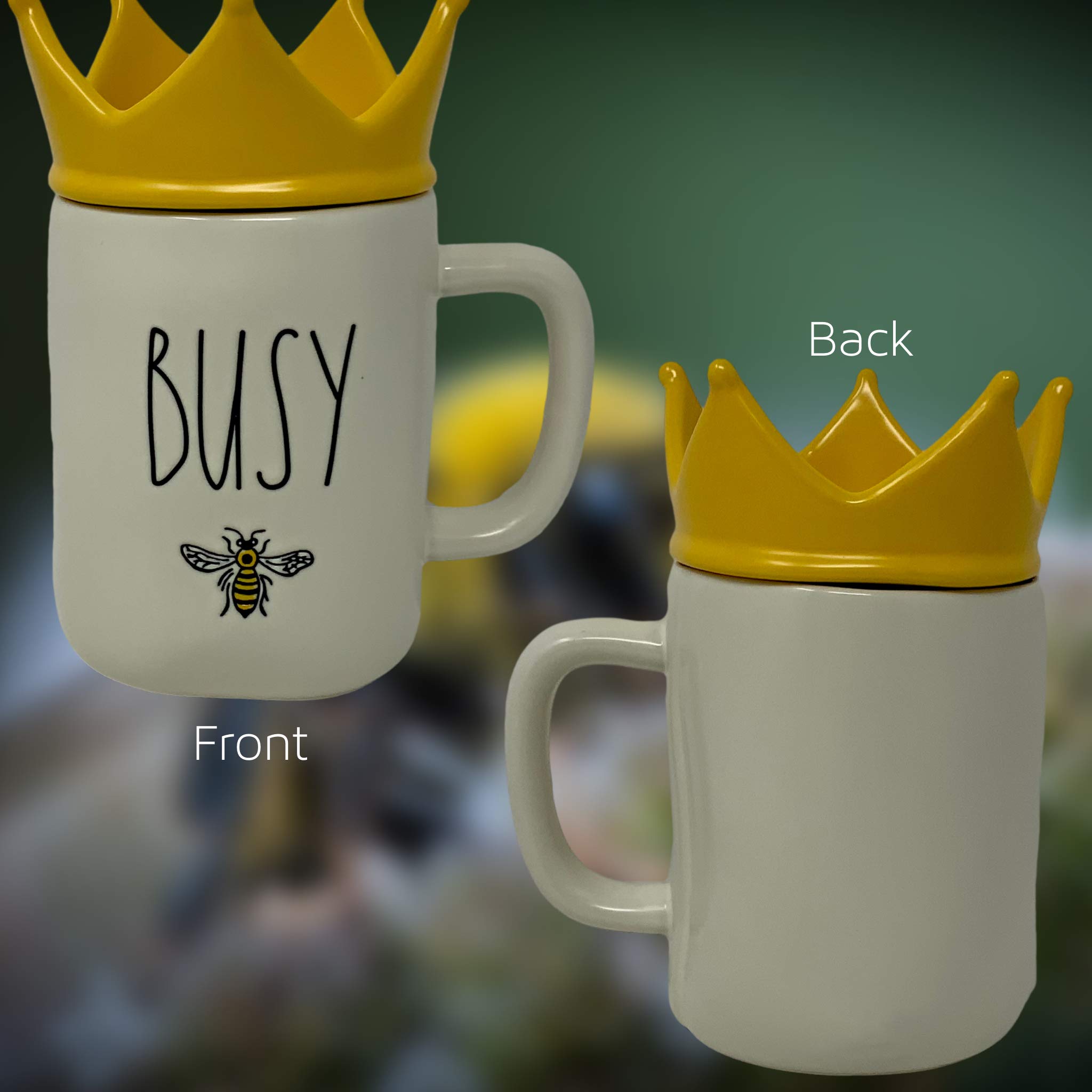 Rae Dunn Busy Bee Mug with Yellow Crown Lid Topper -Artisan Collection By Magenta - Perfect match to all of your Rae Dunn collection and home & kitchen decor. Perfect for the Busy Bee in your life