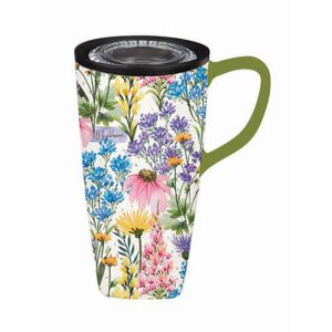 cypress home ceramic flomo 360 travel cup, 17 oz., wildflower sanctuary