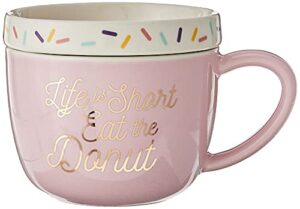 enesco 6003670 our name is mud eat a donut mug and warmer lid set, 16 ounce and 4 inch, multicolor