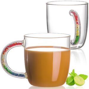 aquach large glass mugs set of 2, each 20oz capacity with handle clear glass coffee, tea, beverage cups