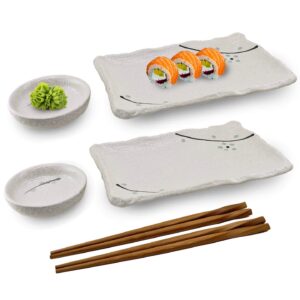 happy sale, 6 piece japanese style sushi plate dinnerware set (whitebluecherry)