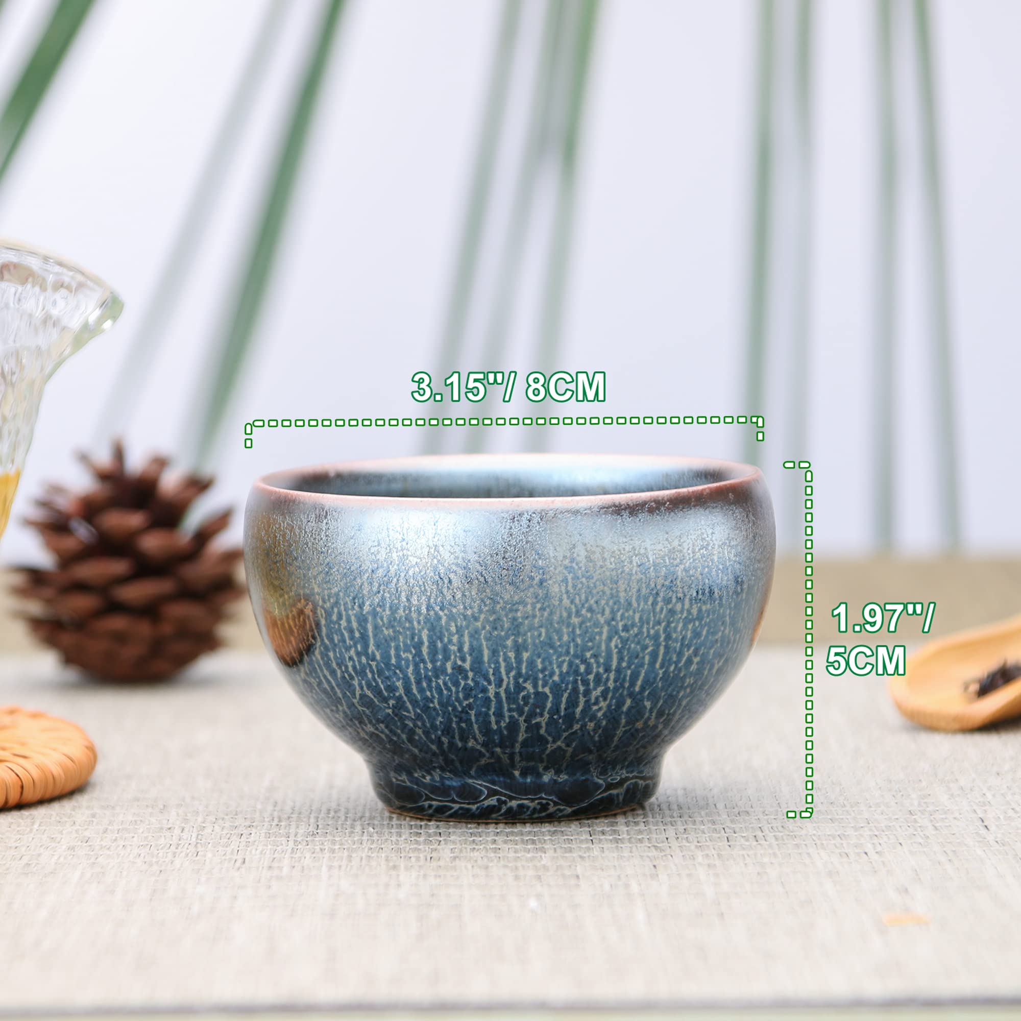 ISHIMORI HOUSE Chinese Tea Cup, Japanese Tea Cups, 3.5oz Ceramic Tenmoku Kung Fu Tea Cup, Azure Blue Dragon Scales Tea Cup Gift