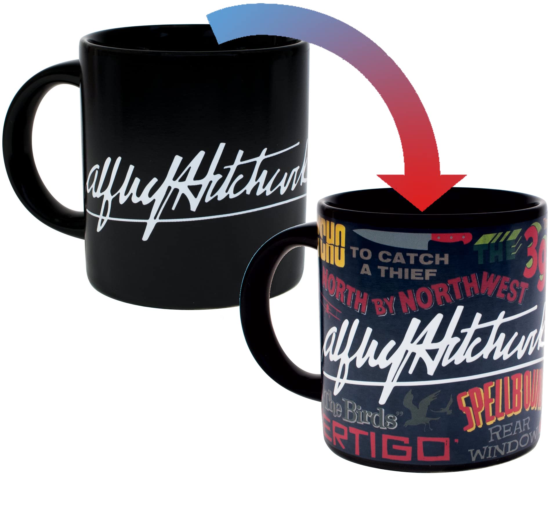 Heat Changing Alfred Hitchcock Movie Titles Mug - Add Coffee and His Most Famous Films Appear