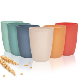 cretvis 11oz unbreakable wheat straw cup, 6 pcs reusable dishwasher safe drinking cups, stackable coffee tea, juice cup, tumbler water mugs for kitchen parties, travel picnics and weddings