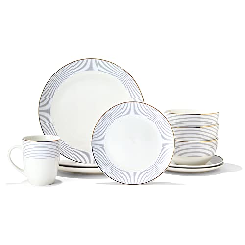 Elle Collection Lorraine Round Dinnerware Set 16-Piece Porcelain Dinner Set w/ 4 Dinner Plates,4 Salad Plates,4 Bowls & 4 Mugs,Lorraine,10.5",7892-16-RB