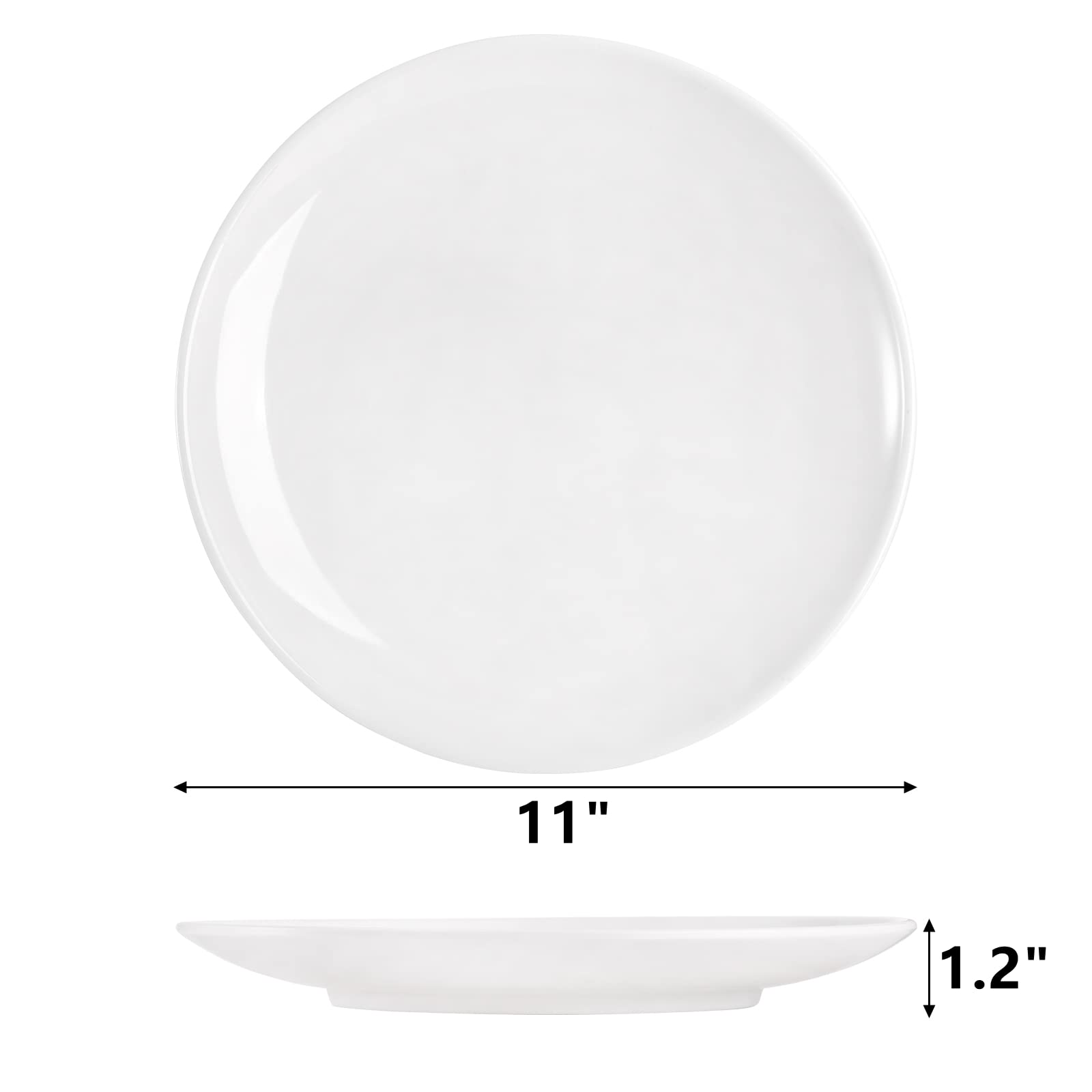 Peohud 6 Pack Melamine Dinner Plates, 11 Inches White Melamine Plates, Flat Bottom Dinnerware Dishes for Everyday Use, Break-resistant