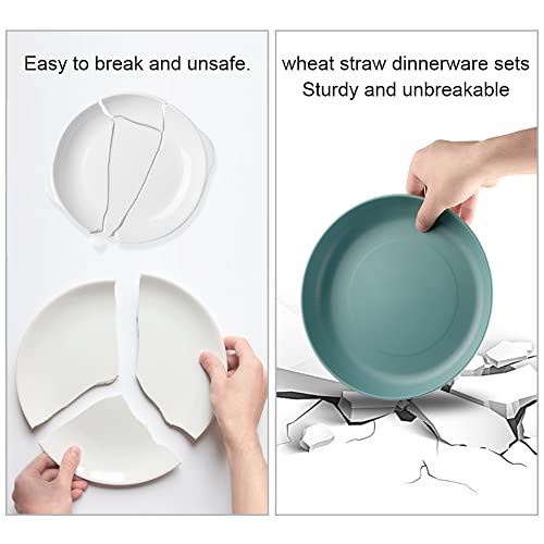 Wheat Straw Dinnerware Sets for 6(55 PCS), Lanveda Kitchen Dinnerware Sets Include Dinner Plates, Cereal Bowls, Cups, Flatwares, Portable Bag, Lightweight Outdoor Colorful Party Dinnerware Sets