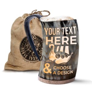 norse tradesman personalized engraved viking drinking horn mug - holiday themed designs and submit your text for engraving - multiple tankard sizes & engraving options
