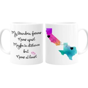 grandma quote long distance mug, states and countries, personalize the name on the quote, 11oz or 15 oz