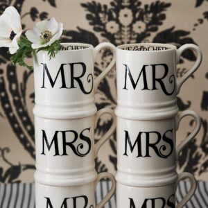 Emma Bridgewater Handmade Ceramic Black Toast Mr & Mrs Script Wedding Gift Set Of 2 Half-Pint Coffee and Tea Mugs