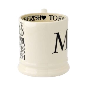 Emma Bridgewater Handmade Ceramic Black Toast Mr & Mrs Script Wedding Gift Set Of 2 Half-Pint Coffee and Tea Mugs