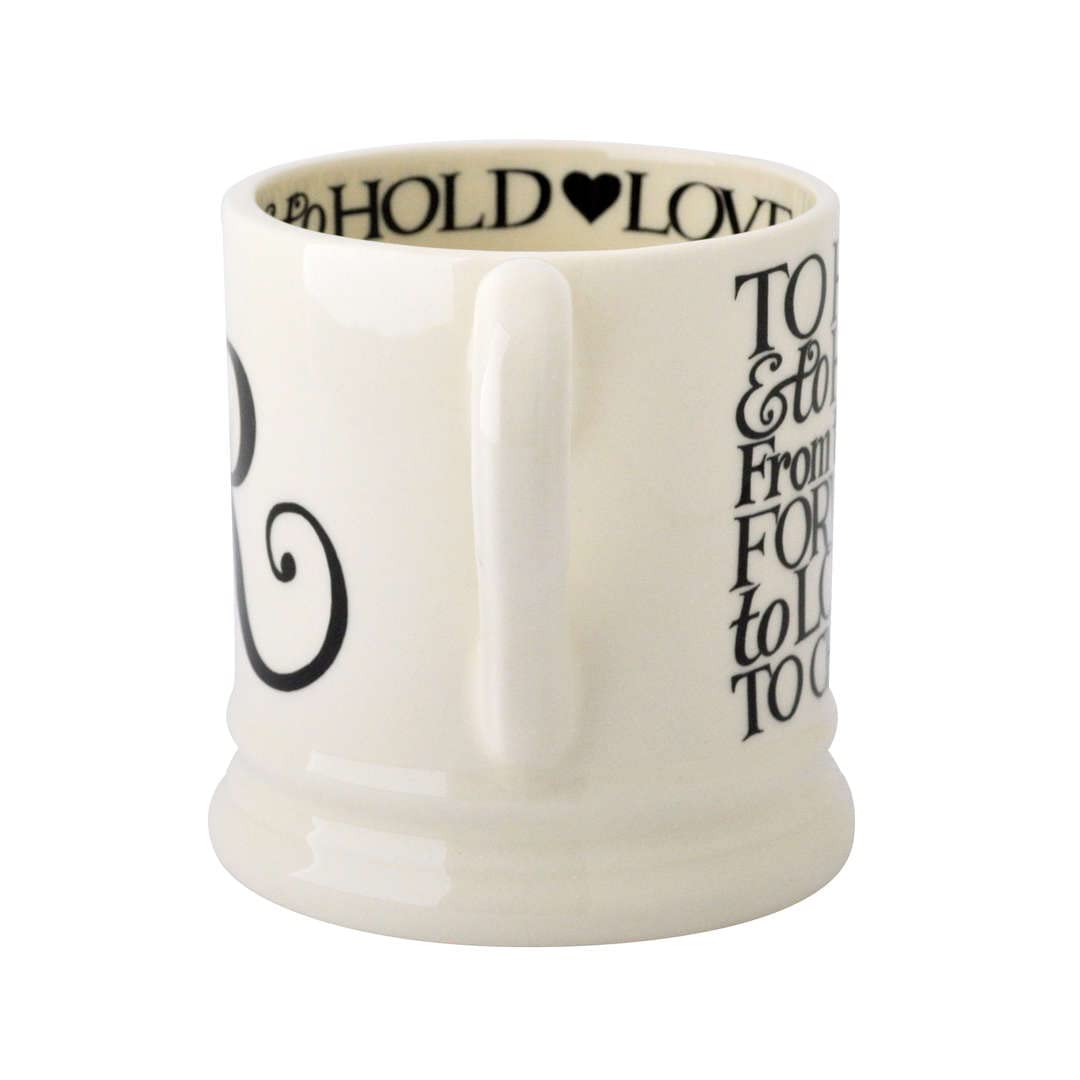Emma Bridgewater Handmade Ceramic Black Toast Mr & Mrs Script Wedding Gift Set Of 2 Half-Pint Coffee and Tea Mugs