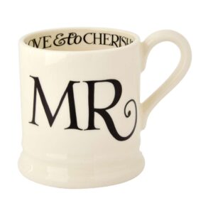 Emma Bridgewater Handmade Ceramic Black Toast Mr & Mrs Script Wedding Gift Set Of 2 Half-Pint Coffee and Tea Mugs