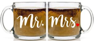 funnwear mr and mrs couple mug set 2 mugs - his and her couple mugs, mr and mrs anniversary wedding engagement - 13oz glass mug set