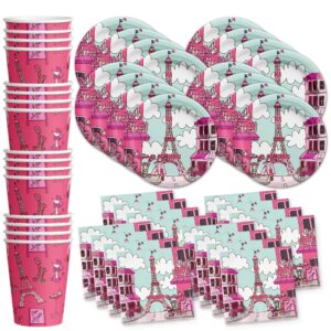 pink paris birthday party supplies set plates napkins cups tableware kit for 16