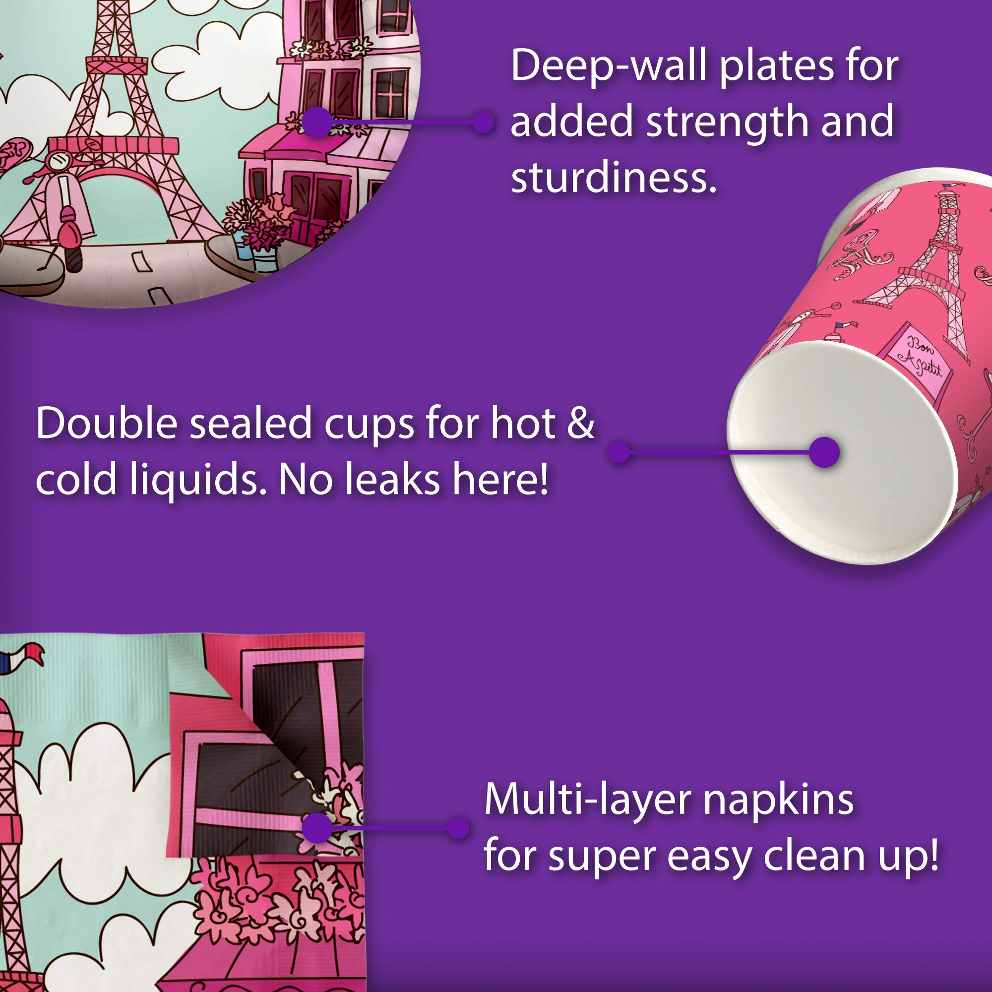 Pink Paris Birthday Party Supplies Set Plates Napkins Cups Tableware Kit for 16