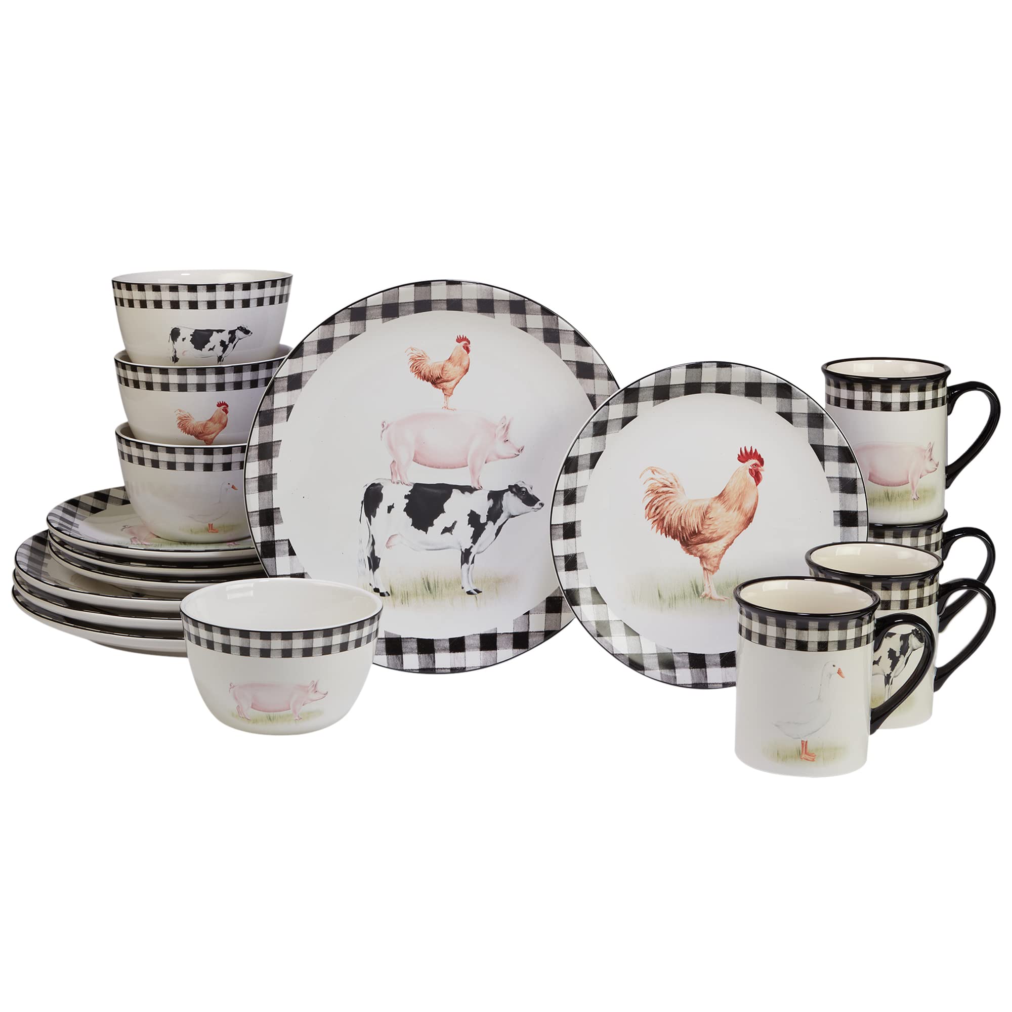 Certified International Farm 16 Piece Dinnerware Set, Service for 4, Multicolored