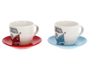brisa vw collection - volkswagen espresso cups coffee-tea-cappuccino set in t1 bus design (bus front/2 colors/2-piece set/100ml/3.4 fl oz)