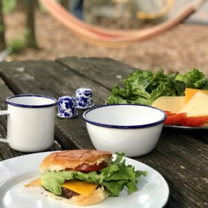 Golden Rabbit Enamelware - Rolled Cobalt Rim Pattern - 3cup Bowls (Set of 4)