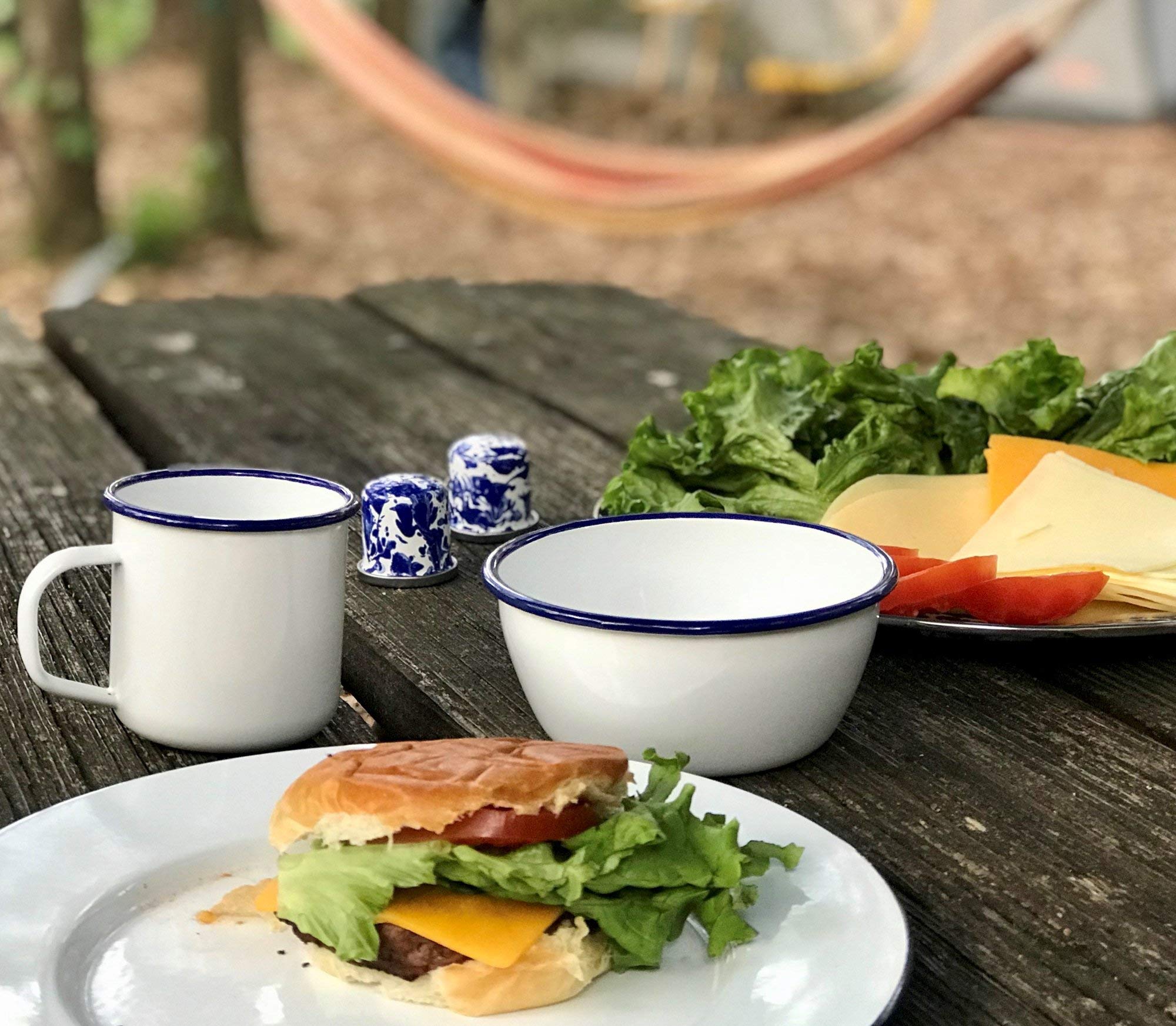 Golden Rabbit Enamelware - Rolled Cobalt Rim Pattern - 3cup Bowls (Set of 4)