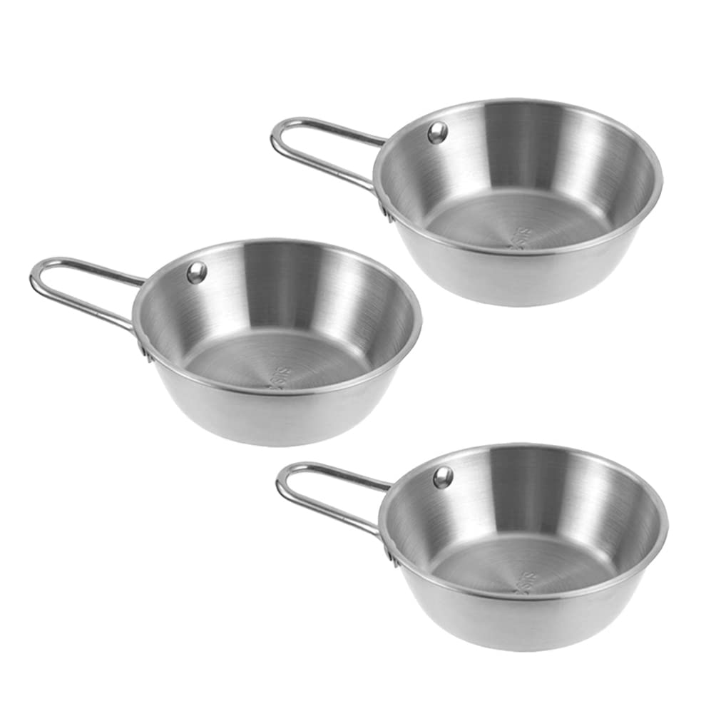 Veemoon 3pcs Korean Traditional Bowls Rice Wine Bowl with Handle, Stainless Steel Soup Bowl Metal Sauce Bowl for Home Tavern Hotel Party Banquet Dinner, Korean Wine Bowl