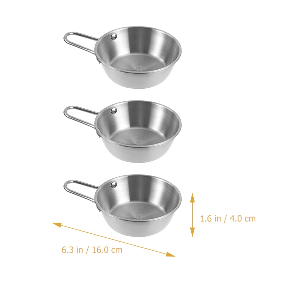 Veemoon 3pcs Korean Traditional Bowls Rice Wine Bowl with Handle, Stainless Steel Soup Bowl Metal Sauce Bowl for Home Tavern Hotel Party Banquet Dinner, Korean Wine Bowl