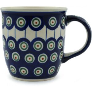 polish pottery mug 12 oz traditional peacock