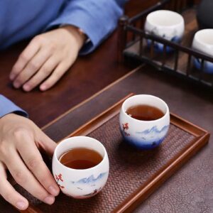 MQjzsh Hand drawn Chinese Japanese style traditional ceramic tea cup set of four, tea set, kung fu tea cup, coffee cup (blue 1)