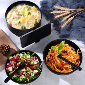 Didaey 4 Sets Microwave Ramen Bowl Set with Handle Lid Ramen Cooker Ramen Noodle Bowl with Chopsticks Spoon Fork College Dorm Room Apartment Essentials, Dishwasher Safe, BPA Free (Black)