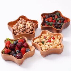 viewood wooden bowls for food 6 inch set of 4, wooden popcorn bowl, trifle bowl, decorative snack bowls for fruit, cereal, salad, dessert, home decor - sturdy & reusable (star)