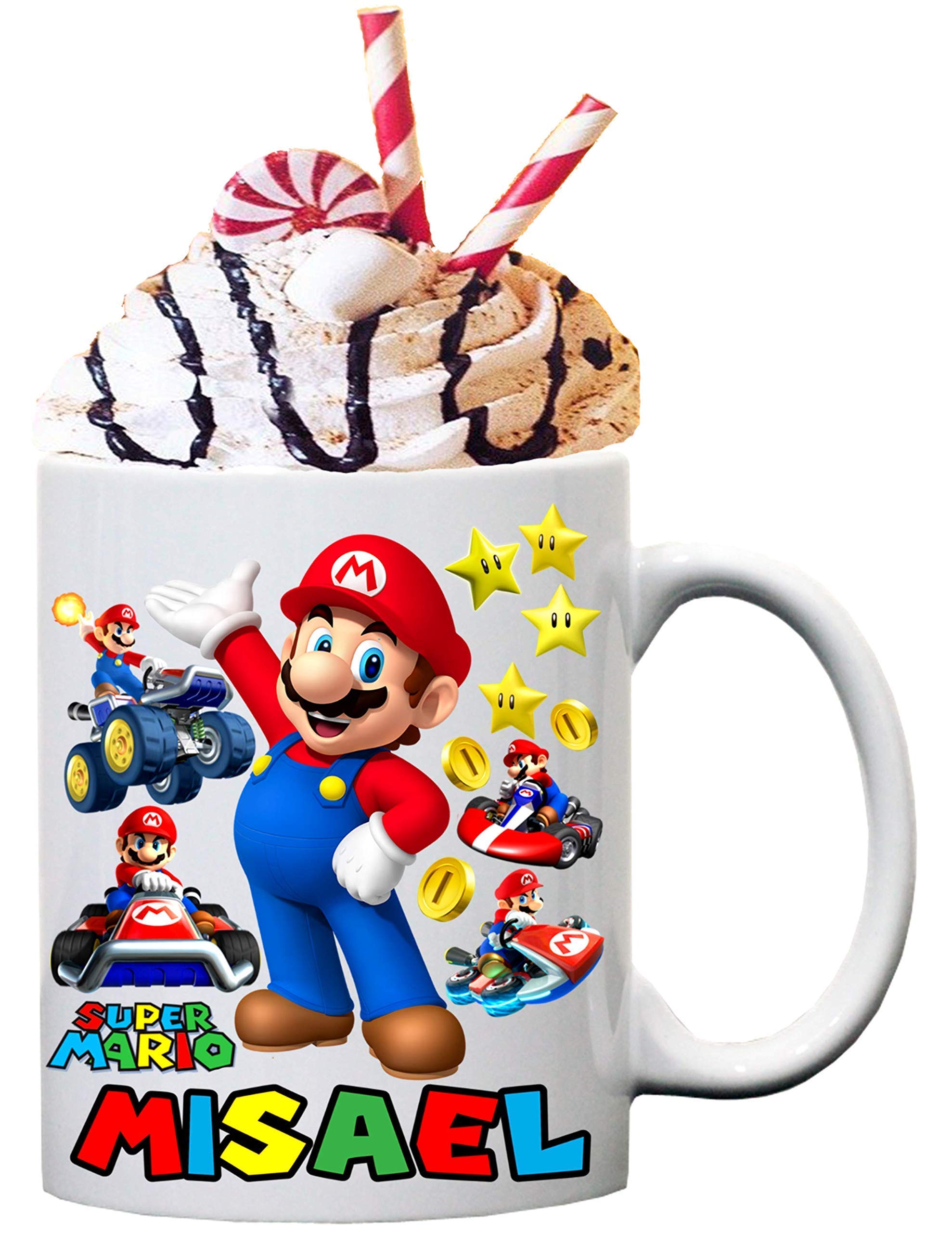 Personalize your Mario Bros chocolate or coffee ceramic mug, Mario gift mugs, gamer mug, put your name or text for front and back, use with left or right hand.Tazas personalizadas.