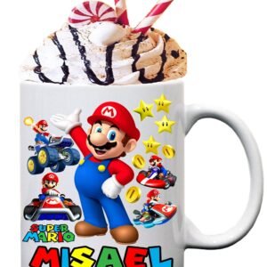 Personalize your Mario Bros chocolate or coffee ceramic mug, Mario gift mugs, gamer mug, put your name or text for front and back, use with left or right hand.Tazas personalizadas.