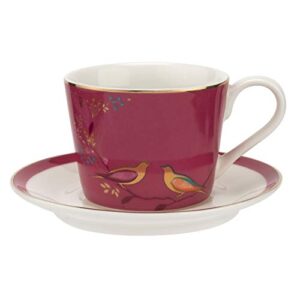 portmeirion sara miller london chelsea teacup and saucer, pink | 8 oz cup for drinking tea and coffee | made from fine china with gold detail | handwash only