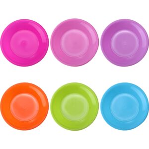 samokingdom 12 pack kids colorful plastic plates set, reusable bbq travel plastic snack plate small dinner plates, microwave and dishwasher safe, 6 assorted colors 2 sets (7 inch)