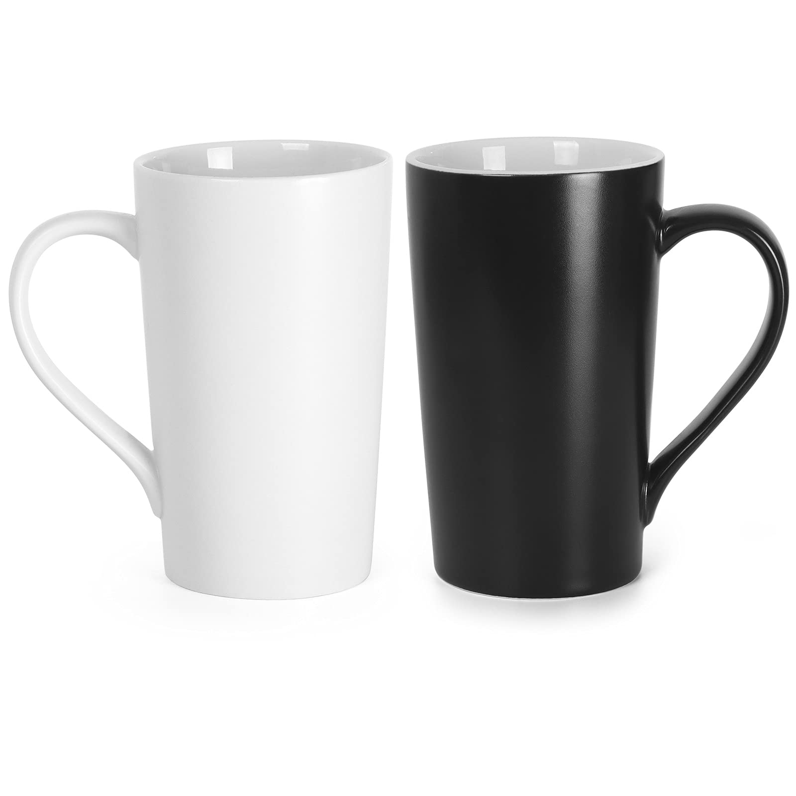 SHOWFULL 20 OZ Coffee Mugs, Set of 2 Simple White and Black Large Ceramic Cup for Milk Tea with Handle (Black&White)