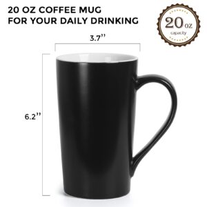 SHOWFULL 20 OZ Coffee Mugs, Set of 2 Simple White and Black Large Ceramic Cup for Milk Tea with Handle (Black&White)