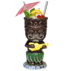 suprobarware tiki mugs, 300ml cocktail glasses set colourful ceramic cocktail cups hawaiian party decoration for exotic party