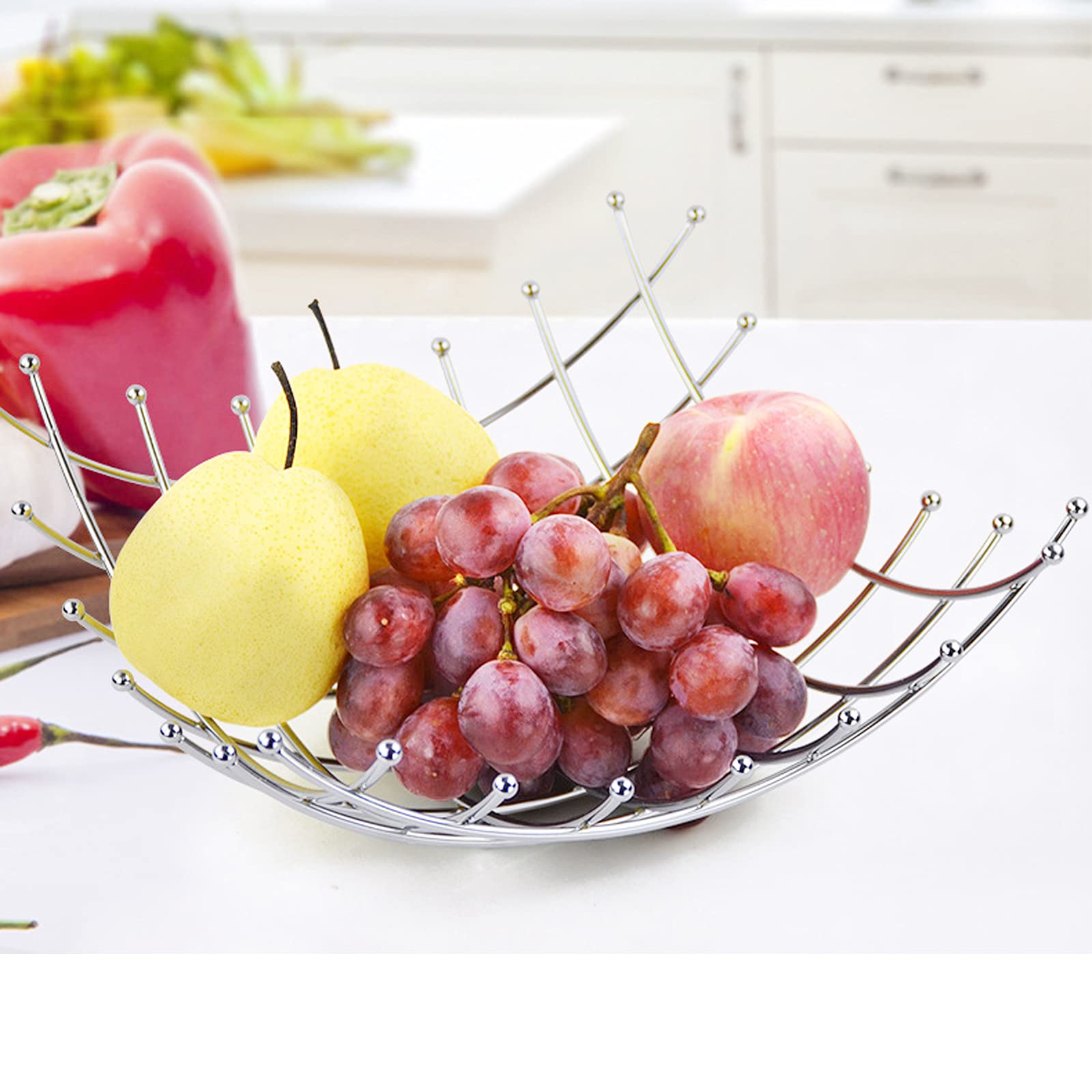 BAIOUDA Fruit Basket Silver Fruit Bowl Vegetable Storage Holder, Gold Living Room Desktop Fruit Bowl Creative Fashion Storage Basket For Kitchen Decoration (Silver)