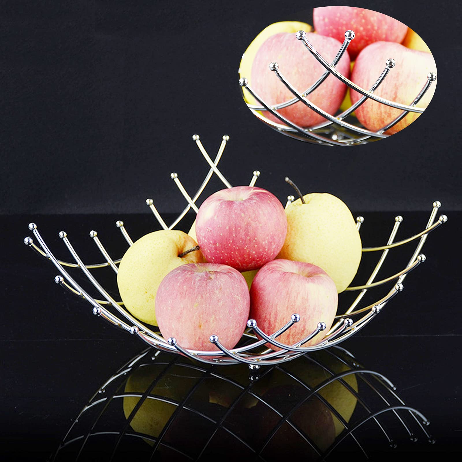 BAIOUDA Fruit Basket Silver Fruit Bowl Vegetable Storage Holder, Gold Living Room Desktop Fruit Bowl Creative Fashion Storage Basket For Kitchen Decoration (Silver)